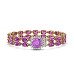 28.08 ctw Amethyst & Diamond Bracelet 14K Yellow Gold - REF-198R4K - SKU:45691