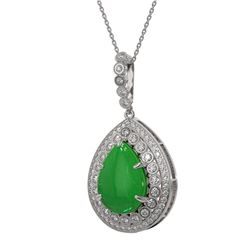 10.41 ctw Jade & Diamond Necklace 14K White Gold - REF-215N3A - SKU:46191