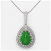 Image 2 : 10.41 ctw Jade & Diamond Necklace 14K White Gold - REF-215N3A - SKU:46191