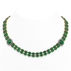72.85 ctw Emerald & Diamond Necklace 14K Yellow Gold - REF-8144V9Y - SKU:44797