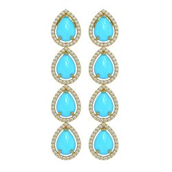 8.40 ctw Turquoise & Diamond Halo Earrings 10K Yellow Gold - REF-183R3K - SKU:46036
