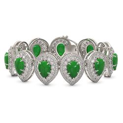 46.44 ctw Jade & Diamond Bracelet 14K White Gold - REF-1309R6K - SKU:46173