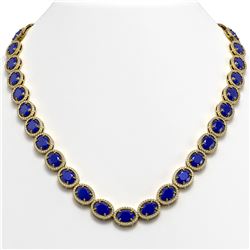 71.87 ctw Sapphire & Diamond Halo Necklace 10K Yellow Gold - REF-784K4W - SKU:40657