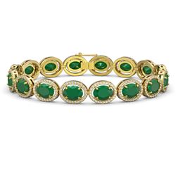 31.79 ctw Emerald & Diamond Halo Bracelet 10K Yellow Gold - REF-390K9W - SKU:40699