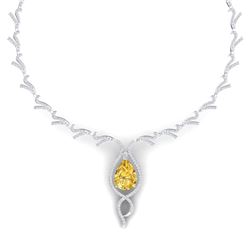 23.02 ctw Canary Citrine & VS Diamond Necklace 18K White Gold - REF-800F2N - SKU:39507