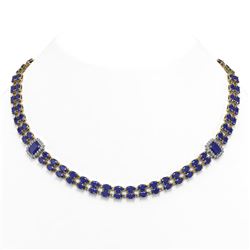 63.33 ctw Sapphire & Diamond Necklace 14K Yellow Gold - REF-513Y6X - SKU:45088