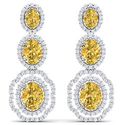 15.65 ctw Canary Citrine & VS Diamond Earrings 18K White Gold - REF-290F9N - SKU:39216