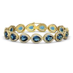 21.06 ctw London Topaz & Diamond Halo Bracelet 10K Yellow Gold - REF-293R3K - SKU:41272