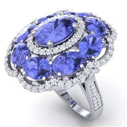 15.24 ctw Tanzanite & VS Diamond Ring 18K White Gold - REF-327H3M - SKU:39192