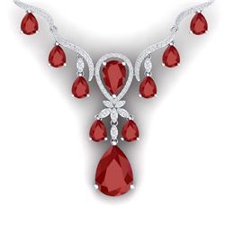 36.14 ctw Ruby & VS Diamond Necklace 18K White Gold - REF-763H6M - SKU:38592