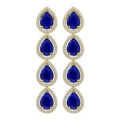 16.01 ctw Sapphire & Diamond Halo Earrings 10K Yellow Gold - REF-180M2F - SKU:41290