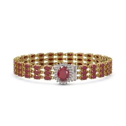 29.85 ctw Ruby & Diamond Bracelet 14K Yellow Gold - REF-225V2Y - SKU:45826