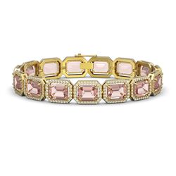 37.11 ctw Morganite & Diamond Halo Bracelet 10K Yellow Gold - REF-787X3R - SKU:41536