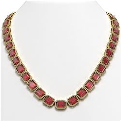 80.32 ctw Tourmaline & Diamond Halo Necklace 10K Yellow Gold - REF-1178H4M - SKU:41494