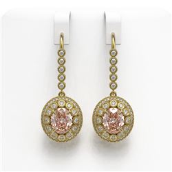 7.85 ctw Morganite & Diamond Earrings 14K Yellow Gold - REF-317R5K - SKU:43627