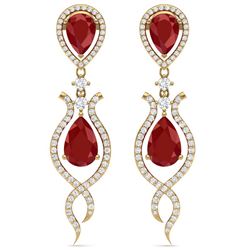 16.57 ctw Ruby & VS Diamond Earrings 18K Yellow Gold - REF-345Y5X - SKU:39515