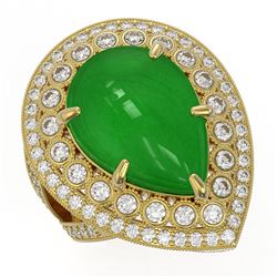 10.83 ctw Jade & Diamond Ring 14K Yellow Gold - REF-235H5M - SKU:46181