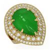 Image 1 : 10.83 ctw Jade & Diamond Ring 14K Yellow Gold - REF-235H5M - SKU:46181