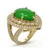 Image 2 : 10.83 ctw Jade & Diamond Ring 14K Yellow Gold - REF-235H5M - SKU:46181