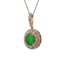 5.51 ctw Jade & Diamond Necklace 14K Rose Gold - REF-156F7N - SKU:46114