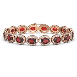 27.28 ctw Garnet & Diamond Halo Bracelet 10K Rose Gold - REF-262Y9X - SKU:40743