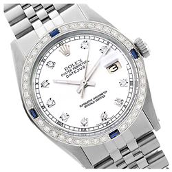 Rolex Men's Stainless Steel, QuickSet, Diam Dial & Diam/Sapphire Bezel - REF-521A4N