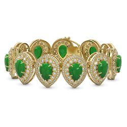 46.44 ctw Jade & Diamond Bracelet 14K Yellow Gold - REF-1309A6V - SKU:46175