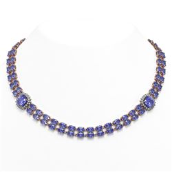 69.4 ctw Tanzanite & Diamond Necklace 14K Rose Gold - REF-955N3A - SKU:44805