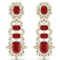 30.25 ctw Ruby & VS Diamond Earrings 18K Yellow Gold - REF-618H2M - SKU:39410