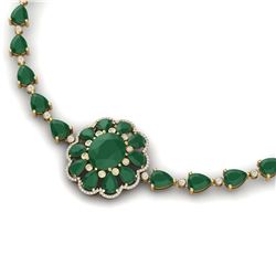 78.98 ctw Emerald & VS Diamond Necklace 18K Yellow Gold - REF-763M6F - SKU:39170