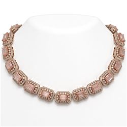 117.15 ctw Morganite & Diamond Necklace 14K Rose Gold - REF-4065M3F - SKU:43482