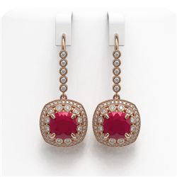 12.9 ctw Ruby & Diamond Earrings 14K Rose Gold - REF-257V3Y - SKU:43956