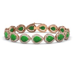 16.55 ctw Jade & Diamond Halo Bracelet 10K Rose Gold - REF-280M2F - SKU:46032