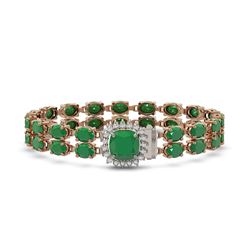 32.18 ctw Emerald & Diamond Bracelet 14K Rose Gold - REF-276F2N - SKU:45651