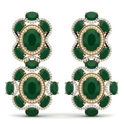 33.5 ctw Emerald & VS Diamond Earrings 18K Yellow Gold - REF-518F2N - SKU:39311