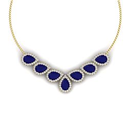 34.72 ctw Sapphire & VS Diamond Necklace 18K Yellow Gold - REF-618V2Y - SKU:38834