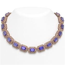 112.65 ctw Tanzanite & Diamond Necklace 14K Rose Gold - REF-3892R4K - SKU:43470