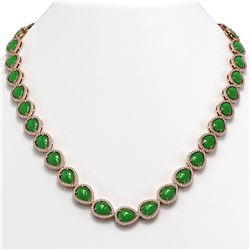 37 ctw Jade & Diamond Halo Necklace 10K Rose Gold - REF-602K2W - SKU:46026