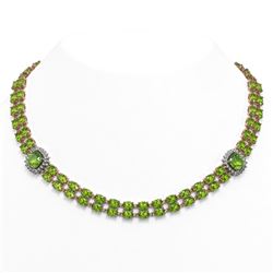 68.47 ctw Peridot & Diamond Necklace 14K Rose Gold - REF-626H2M - SKU:44823