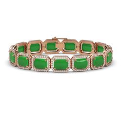 33.46 ctw Jade & Diamond Halo Bracelet 10K Rose Gold - REF-318R2K - SKU:46084