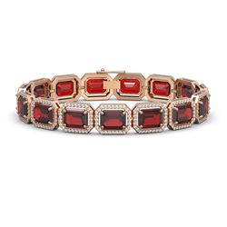 33.41 ctw Garnet & Diamond Halo Bracelet 10K Rose Gold - REF-318W2H - SKU:41568