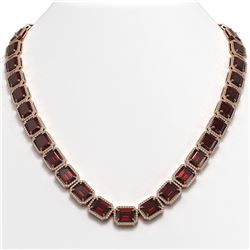 73.44 ctw Garnet & Diamond Halo Necklace 10K Rose Gold - REF-696X2R - SKU:41520