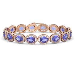 27.28 ctw Tanzanite & Diamond Halo Bracelet 10K Rose Gold - REF-465K3W - SKU:40707