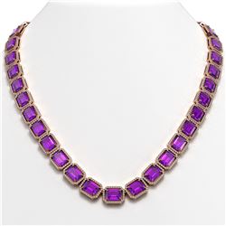 76.69 ctw Amethyst & Diamond Halo Necklace 10K Rose Gold - REF-711F3N - SKU:41514