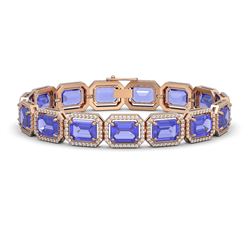 36.37 ctw Tanzanite & Diamond Halo Bracelet 10K Rose Gold - REF-776N4A - SKU:41532