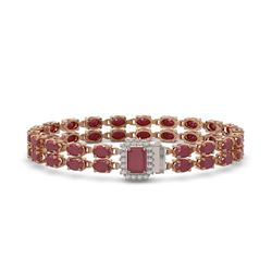 29.01 ctw Ruby & Diamond Bracelet 14K Rose Gold - REF-250M2F - SKU:45768