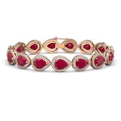 30.06 ctw Ruby & Diamond Halo Bracelet Rose 10K Rose Gold - REF-368Y5X - SKU:41238