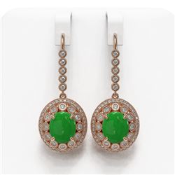 11.02 ctw Jade & Diamond Earrings 14K Rose Gold - REF-296Y2X - SKU:46102