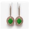 Image 1 : 11.02 ctw Jade & Diamond Earrings 14K Rose Gold - REF-296Y2X - SKU:46102