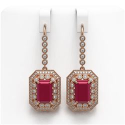 14.16 ctw Ruby & Diamond Earrings 14K Rose Gold - REF-295V3Y - SKU:43392